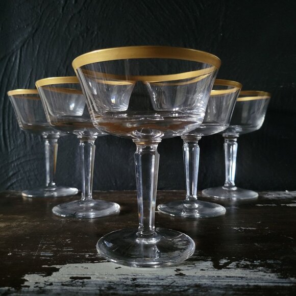 Set of 5 Lenox Crystal Eternal (Gold Trim, Barclay) Sherbet Champagne Glasses - Picture 1 of 3